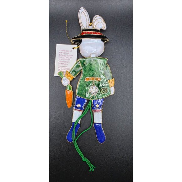 Vintage NYCO Cloisonne Enameled Art Pull String Bunny Easter Ornament